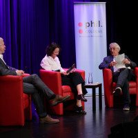 phil.COLOGNE 2023: 11.06.: Was ist und wie geht Liberalismus? Mit Gerhart Baum und Elif Özmen. Mod.: Michael Hirz ©Ast/Juergens